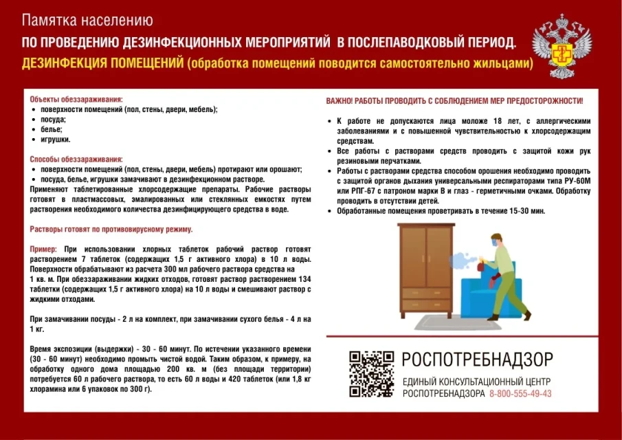 Памятка населению по проведению дезинфекционных мероприятий в послепаводковый период. Дезинфекция помещений (обработка помещений проводится самостоятельно жильцами)